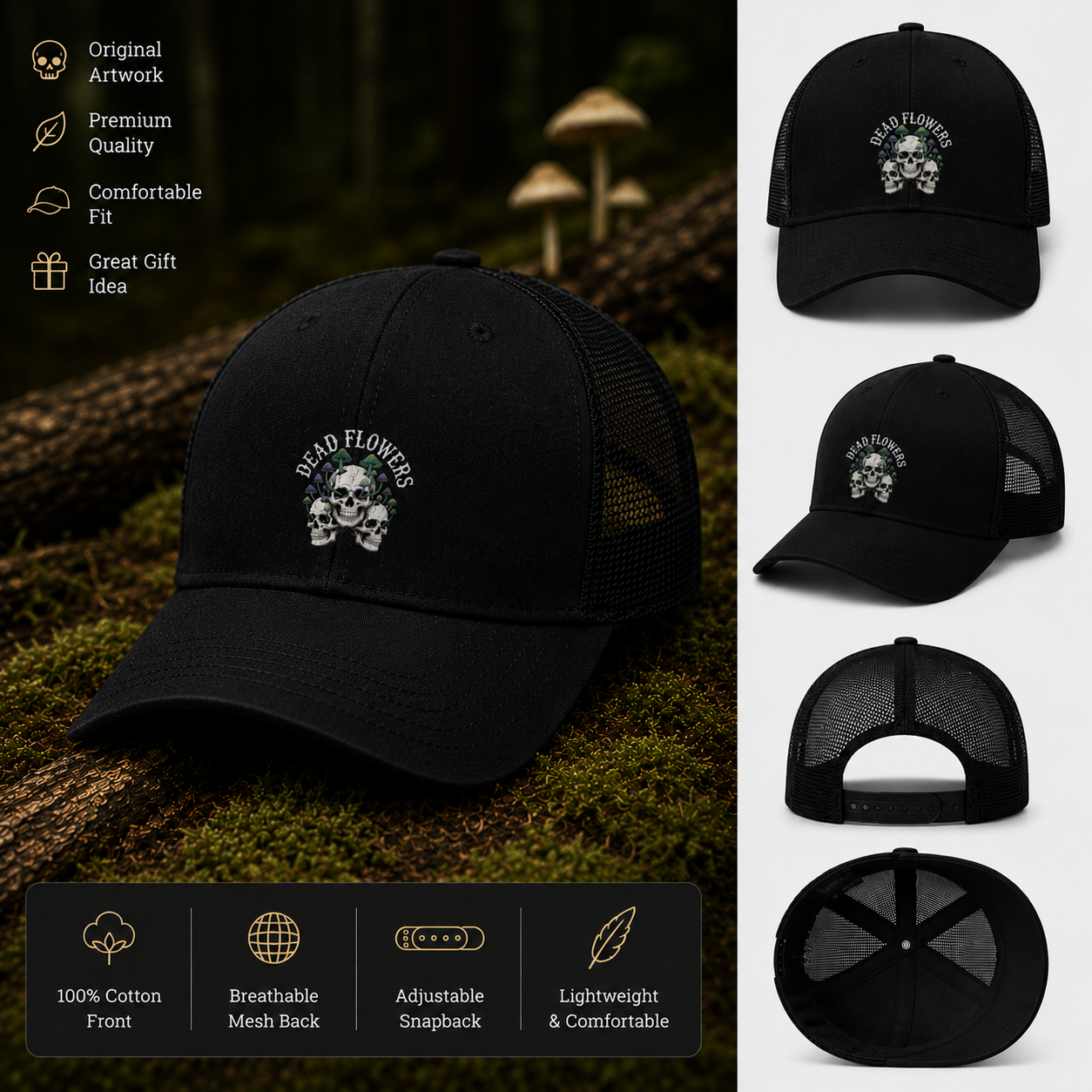 Dead Flowers Mesh Cap | Gothic Mushroom Hat