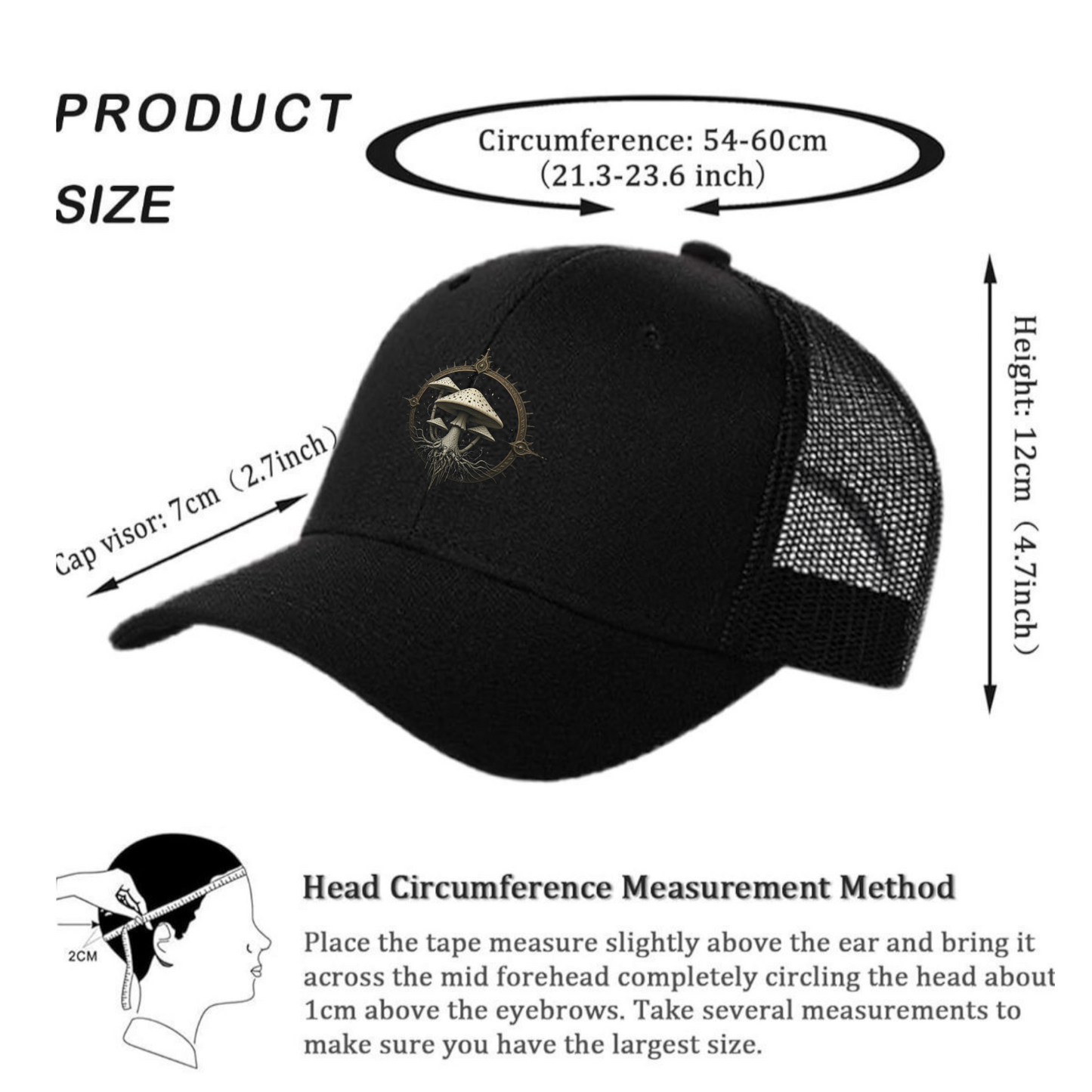 Dead Flowers Collection Black Baseball Cap with White Mushroom Sigil Logo