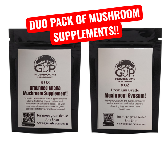 Duo Pack, Premium Mushroom Gypsum and Grounded Alfalfa Mushroom Supplement 8oz each