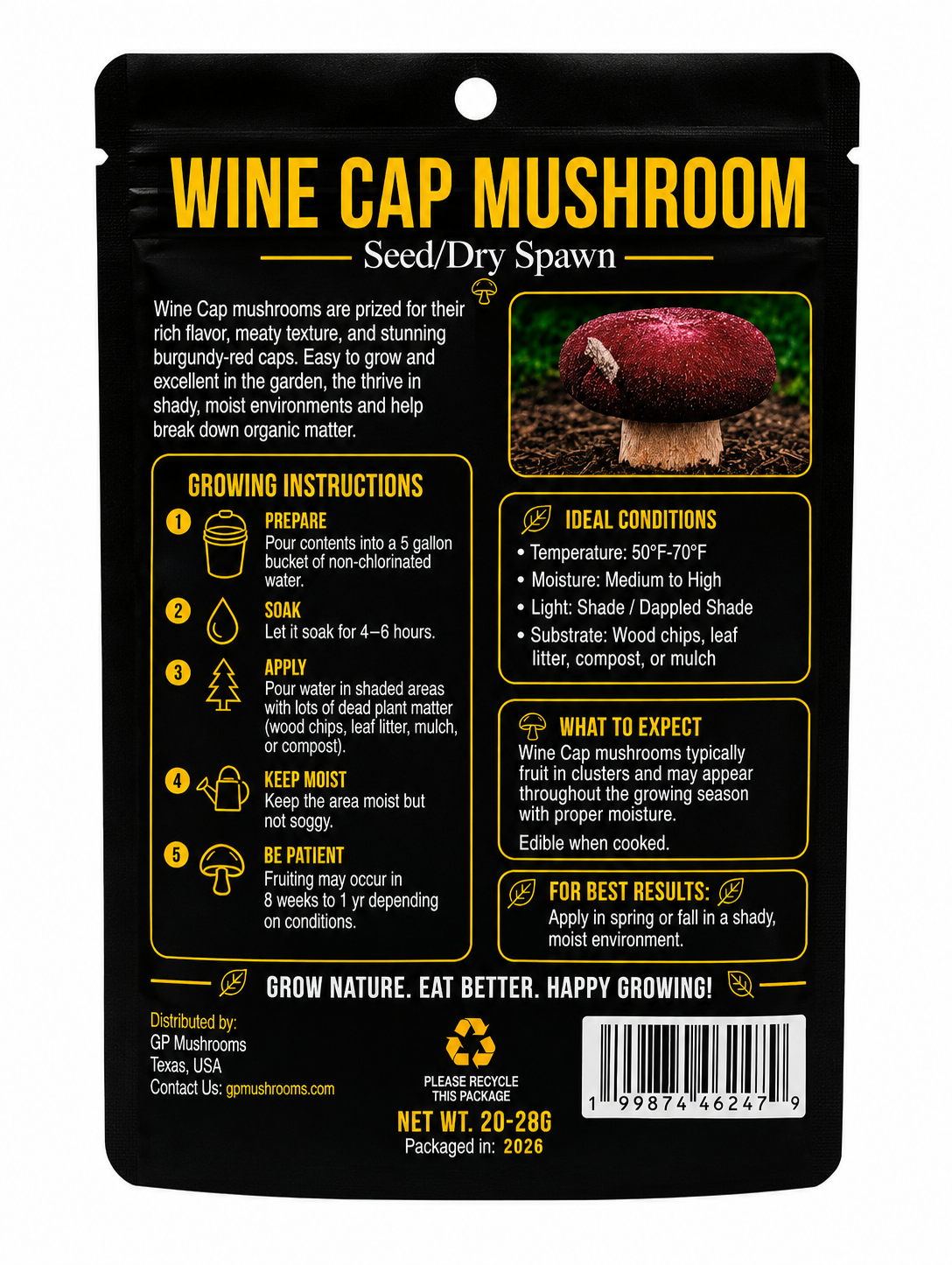 Wine Cap Mushroom Seed/Dry Spawn Bundles