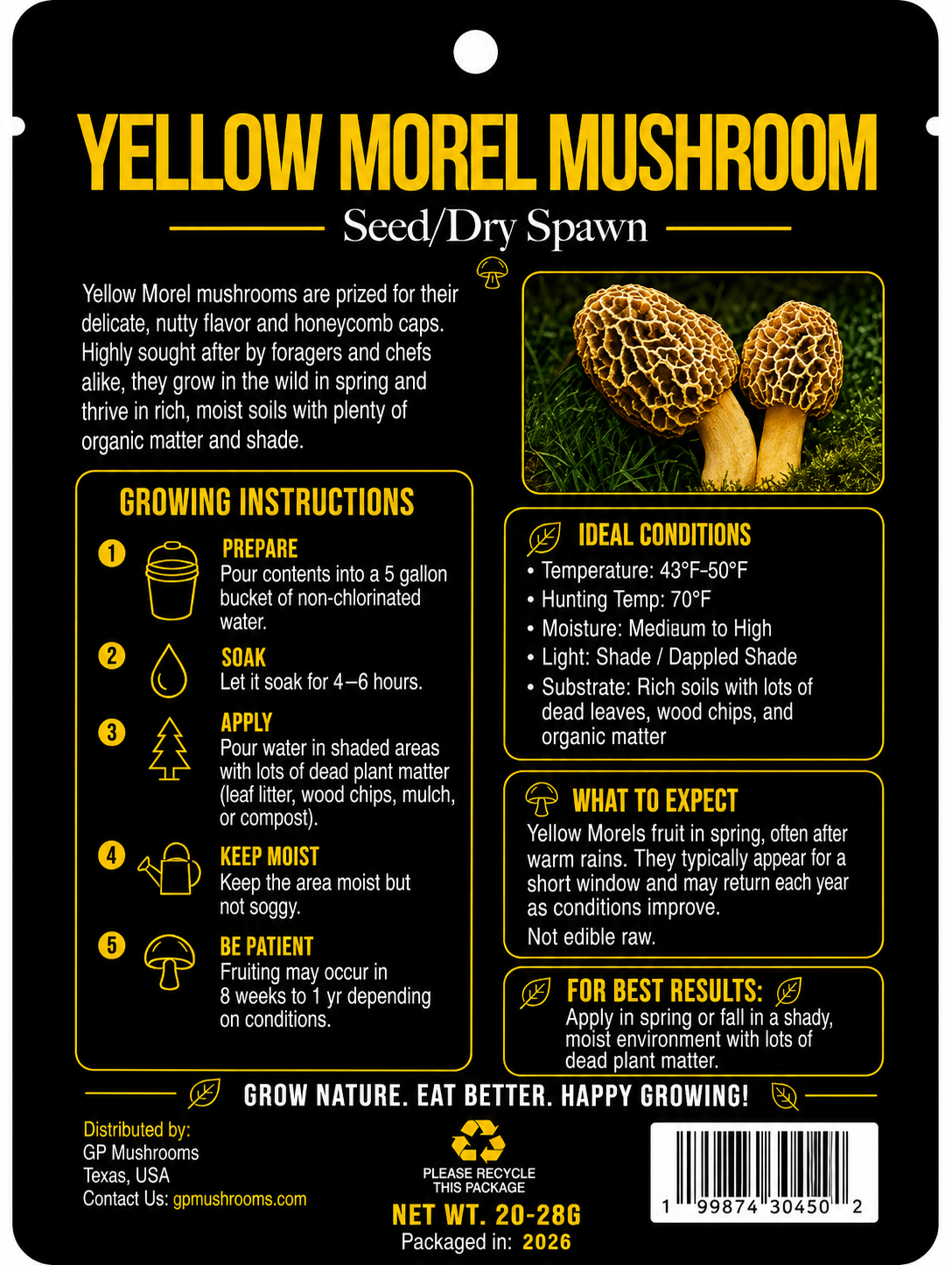 Yellow Morel Mushroom Seed/Dry Spawn Bundles