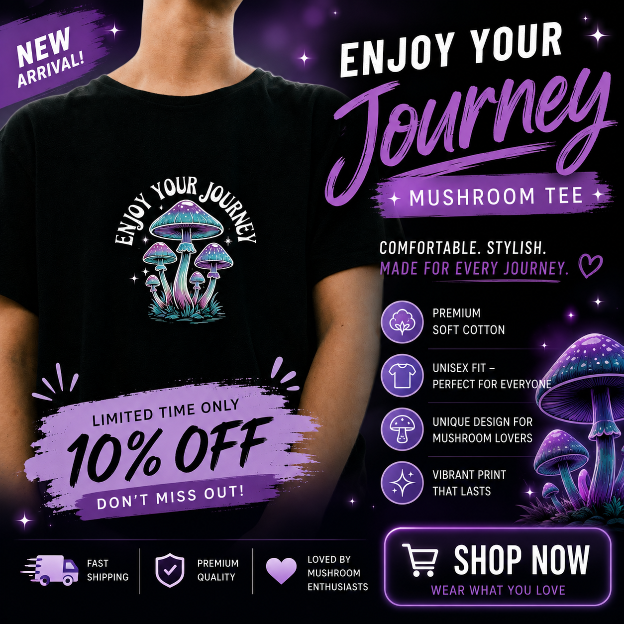 Enjoy Your Journey Mushroom T-Shirt | Soft Unisex Graphic Tee for Mushroom Lovers