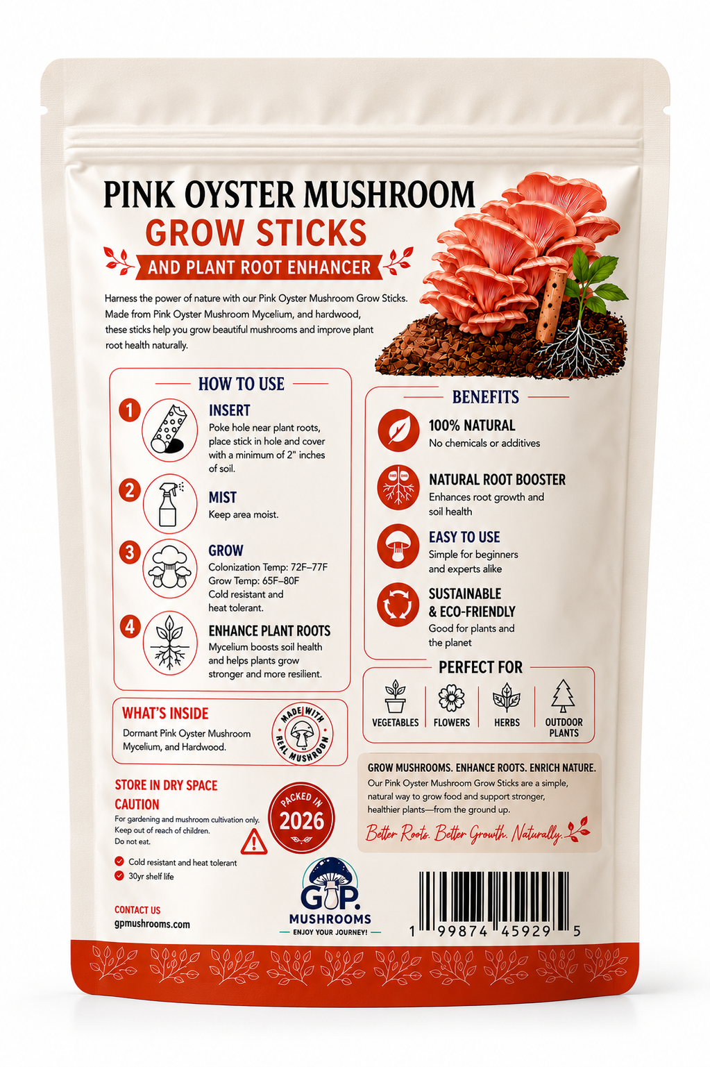Pink Oyster Mushroom Grow Sticks and Plant Root Enhancer