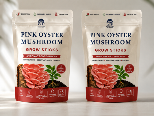 Two Pink Oyster Mushroom Grow Sticks and Plant Root Enhancer