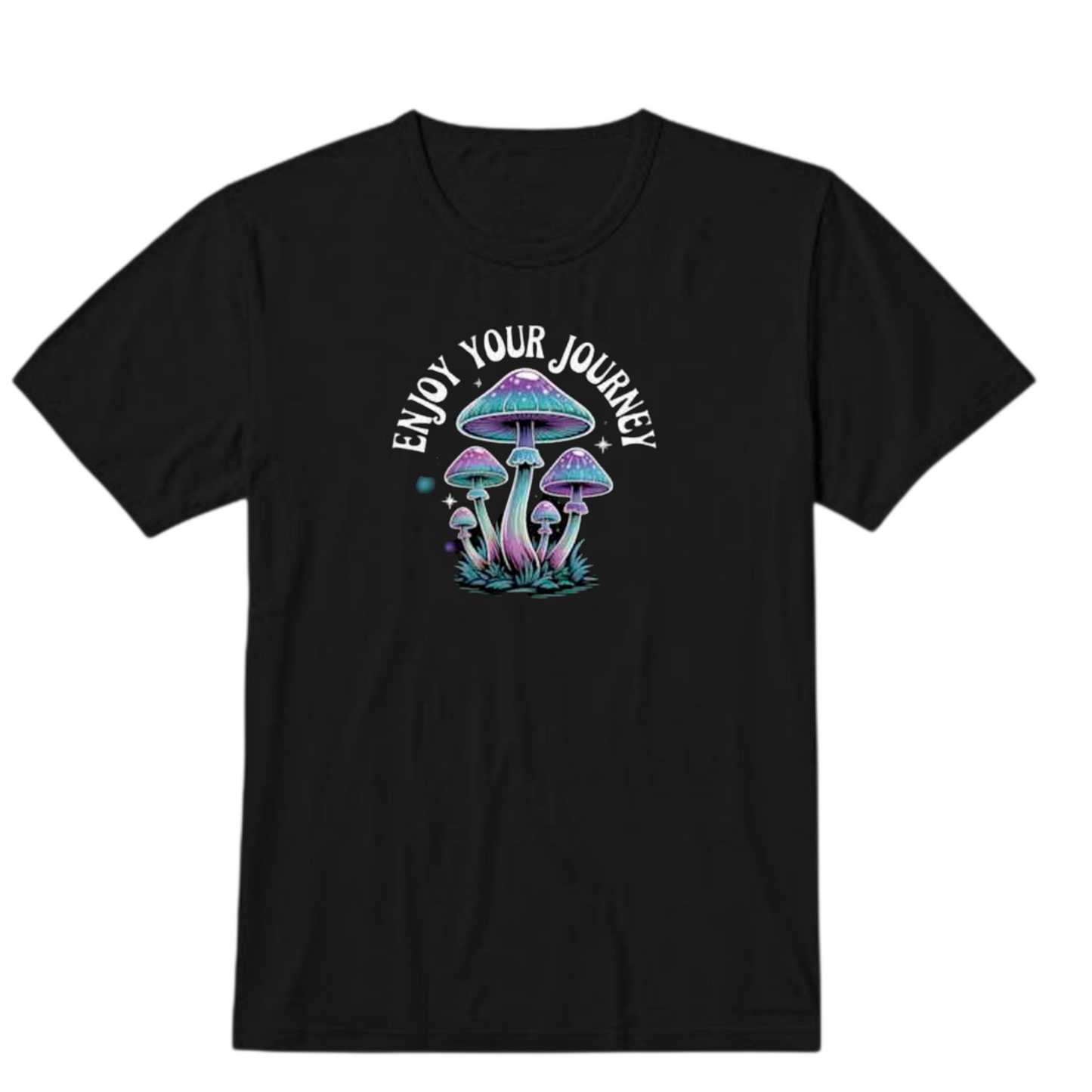 Enjoy Your Journey Graphic T-Shirt, Black, Crowned Mushroom Design